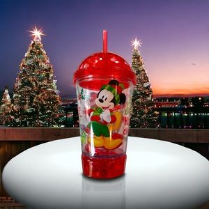 Disney MICKEY Red Holiday Christmas Light Up Flashing Dome Top Cup with Straw